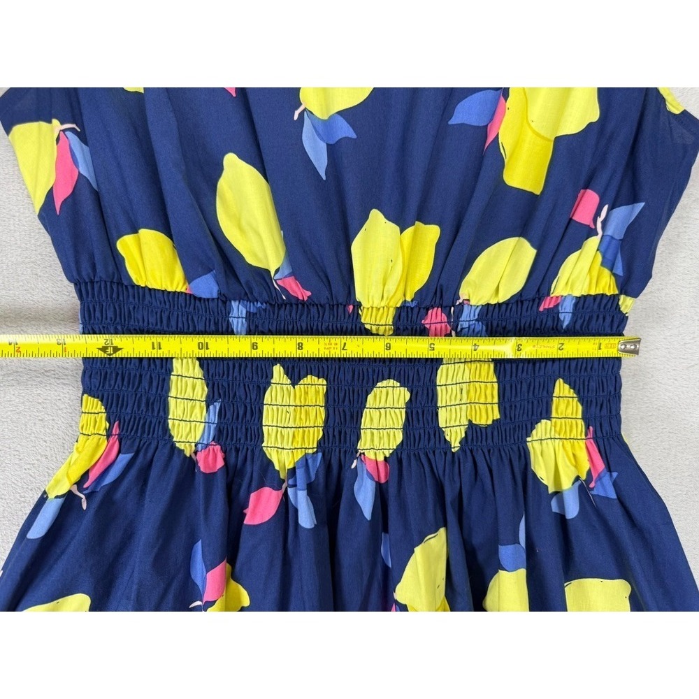 Kate Spade Lemon Zest Blaire Dress Size 8 Navy Lemon Print Smocked Twee Cotton - Picture 8 of 11